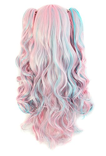 Tsnomore Multi-color Lolita Long Curly Clip on Ponytails Cosplay Wig