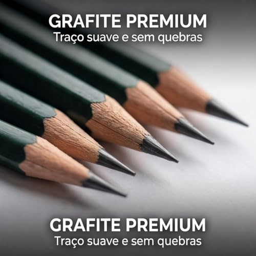 Kit Lapis de Desenho Profissional 42 Peças com Estojo Portátil, Lapis Grafite Profissional, Borrachas, Estilete e Acessórios para Artistas e Estudantes Linha Super Premium