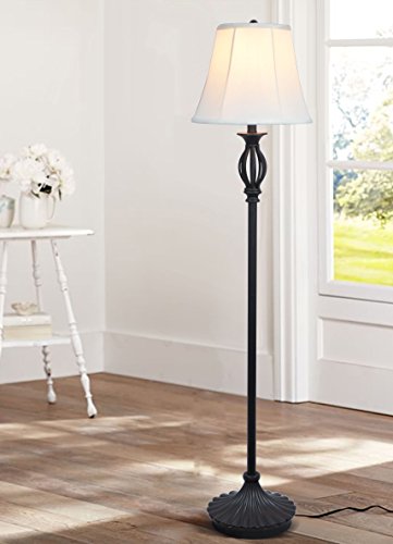 Light Accents Traditional Iron Scrollwork Floor Lamp, Bronze with Fabric Shade - Thumbnail 2