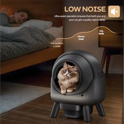 Beokeo Automatic Cat Litter Box, Smart Self-Cleaning Litter Box for Multiple Cats, App Control Robot Cat Litter Box with Odour Control, Safety Sensors, Litiere Automatique Pour Chat, Grey