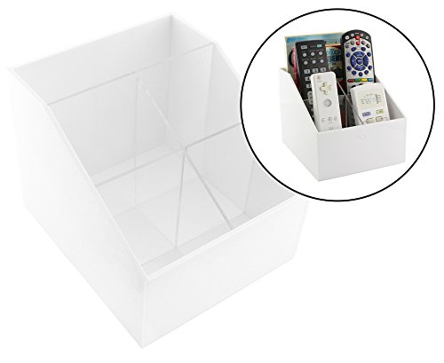 Remote Control Organizer in White Acrylic; TV Organizer, Desktop Organizer or Vanity Caddy