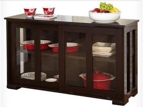 Simple Living Engineered Wood / Tempered Glass Stackable Cabinet, Espresso