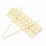 ISKYBOB 100 Pack Fruit Patterned Drinking Paper Straws Disposable Biodegradable,7.48'' Long (Lemon)