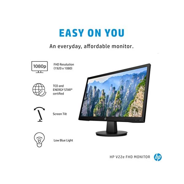HP v22e Full HD Monitor (1920 x 1080) 21.5 Inch (1 VGA, 1 HDMI) - Black [Amazon Exclusive]