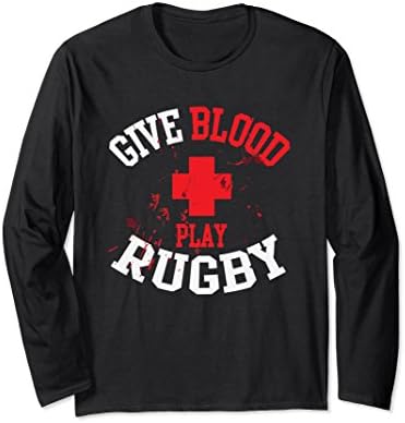 Unisex Give Blood Play Rugby Player Jersey Long Sleeve Tee Large Black