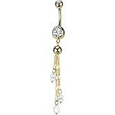 Pierced Owl 14GA 316L Stainless Steel Triple Chain with Synthetic Pearl Accents Dangling Belly Button Ring