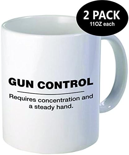Pack of 2 - Gun control. Requires concentration and a steady hand - 11OZ ceramic coffee mugs - Best funny and inspirational gift