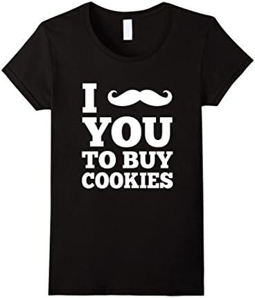 Women's I Mustache You To Buy Cookies - Funny Girl Scout T shirt Medium Black