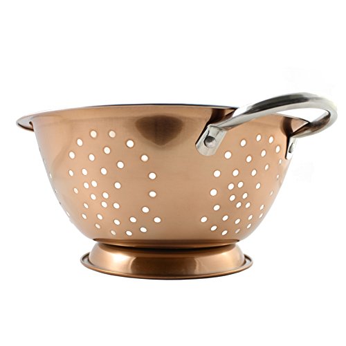Copper & Stainless Steel Colander (2.5 Quart Capacity); Decorative Strainer/Fruit Bowl/Pedestal-Style Colander