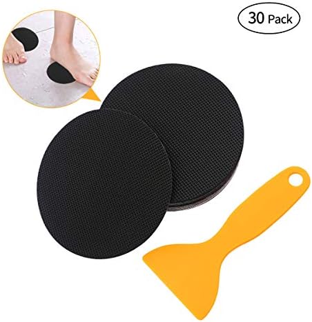 Jassmine 30 Pcs Non-Slip Treads,4x4 Inch,Adhesive Decals,Anti-Slip Stickers,Ideal Appliques Tape for Baby,Senior,Adult.Suit for Bath Tub,Stairs,Shower Room & Other Slippery Surfaces (Round Black)