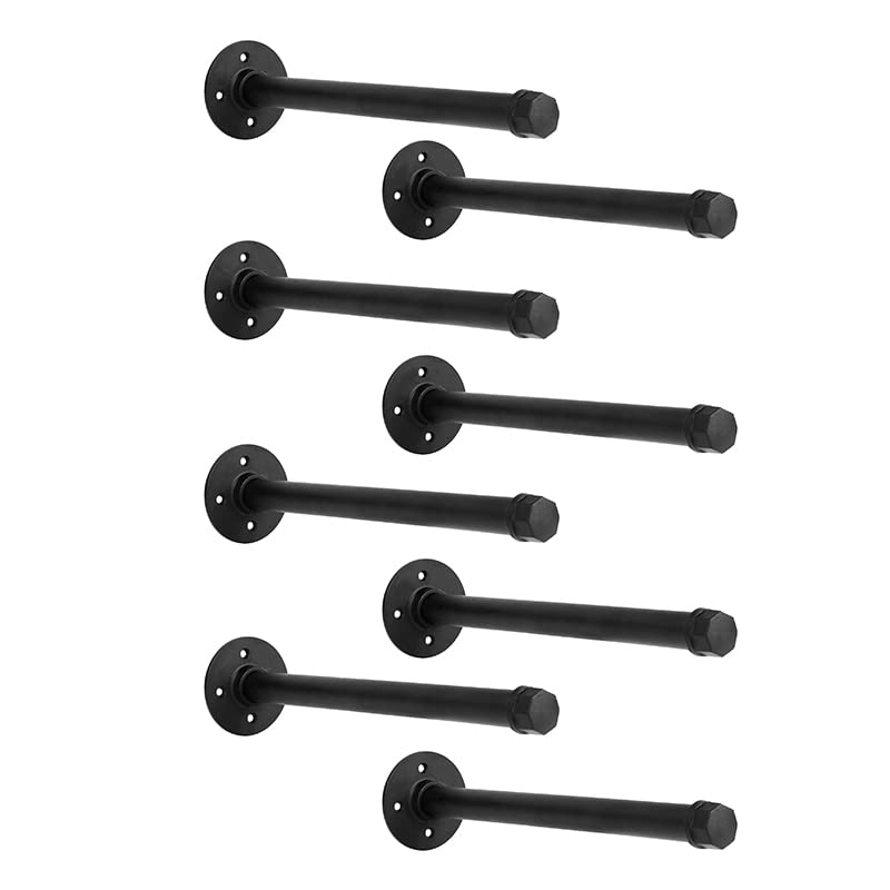 YCCO Industrial Black Iron Pipe Shelf Brackets 10 Inch Wall Mount DIY ...
