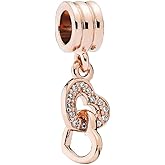 BEEUVIP Rose gold Heart Dangle Charm 925 Sterling Silver Bead for Charm Bracelets and Necklaces, Birthday Mothers Day Jewelry Gifts Women