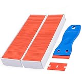 Plastic Razor Blades Scraper with 200 PCS 1.5 Inch Refillable Double Edged Razor Blades