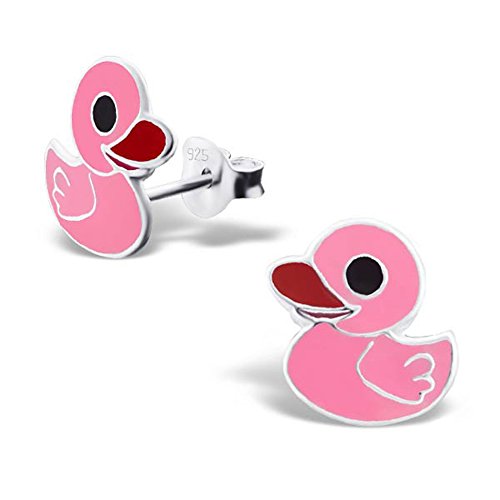 .925 sterling silver hypoallergenic pink duck stud earr…