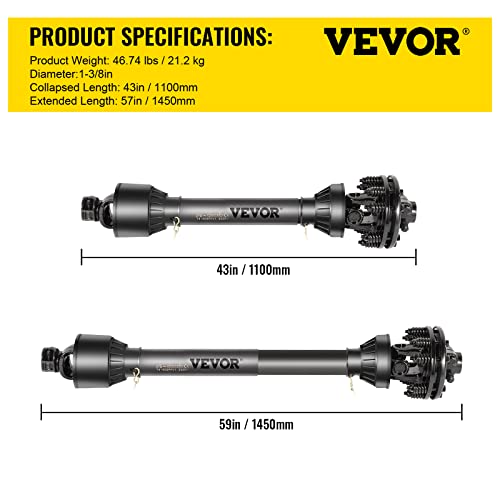 VEVOR PTO Shaft, 13/8" PTO Drive Shaft, 6 Spline Both Ends PTO