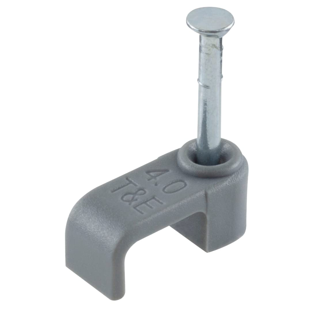 GTSE Flat Grey 4.0 mm T&E Cable Clips, Box of 100, Skirting Wire Nail Clips, Twin and Earth, Cable Tacks for Ethernet, Electrical Cables, Walls