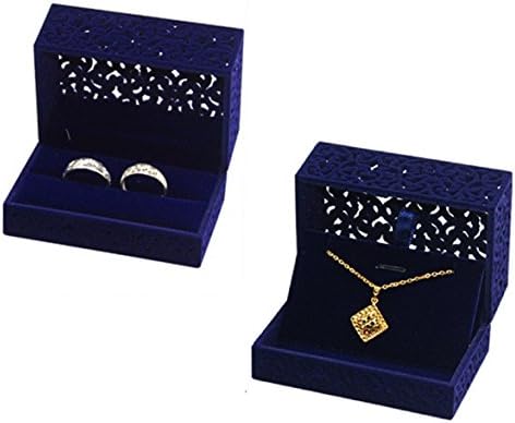 FUTISKYFUTISKY Velvet Ring Box Necklace Box Set, Navy Blue Hollow Jewelry Storage Box For Double Ring Engagement Wedding Gift (Ring & Necklace Box Set)