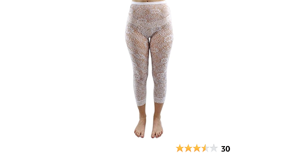White Floral Lace Capri Length Stretchy 