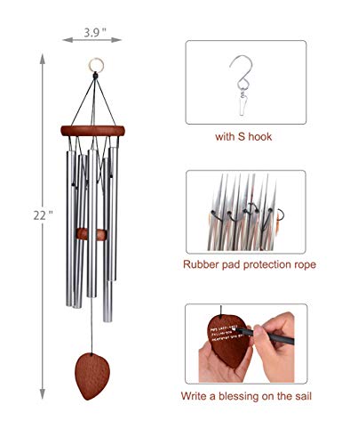 Afirst Wind Chimes Outdoor 22" Beech/Aluminum Silver Chime with S Hook Amazing Grace Wind Chime,A Beautiful Gift for Your Garden, Patio,Porch and Home Decoration
