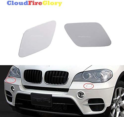 ELATTO Pair LH+RH Primed for BMW X5 E70 Pair Front Headlight Washer Nozzle Jet Left Right Cover Cap unpainted 51657199141 51657199142