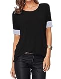 Leadingstar Womens Casual Round Collar Spliced Short Sleeve T-Shirt Blouse Tops