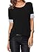 Leadingstar Casual Spliced Short Sleeve T-Shirt Blouse Tops for Women-Black XL
