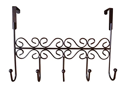 Rbenxia Over the Door 5 Hanger Rack Decorative Metal Hanger Holder for Home Office Use, Brown Rbenxia Over the Door 5 Hanger Rack Decorative Metal Hanger Holder for Home Office Use, Brown