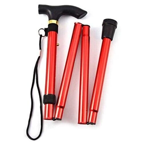 Walking Stick Easy Folding Adjustable Aluminium Cane for Men Women, Lightweight Collapsible Sticks Extandable Height, Flexible and Durable Mobility Aids Plain Multi Colors (Red)