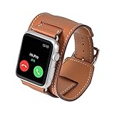 42mm Apple Watch Leather Band, Mr.Pro Cuff Band Bracelet replacement, Dermal Loop Watchband with Classic Metal Buckle, Genuine Leather Wrist Strap for iWatch All Version released in 2015 (CF-Brown42)