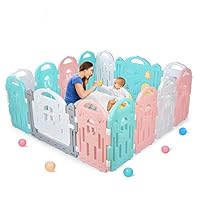 BAMMAX Baby Playpen, Baby Fence Indoor Play Yard for Baby 14 Panels Kids Activity Centre Playard Portable Baby Fence Play Area with Silicone Sucker for Toddler 9 Months~4 Years Old