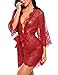 Avidlove Lingerie Kimono Women's Lace Kimono Robe Babydoll Lingerie Mesh Nightgown Dark Red M
