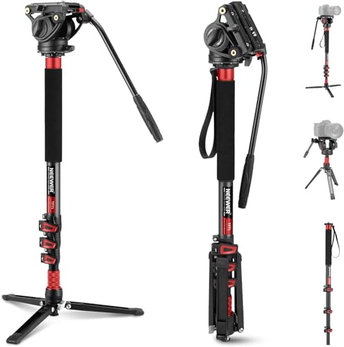NEEWER 71,6" Pro Kamera Einbeinstativ, Teleskop Kohlefasereinbeinstativ mit Schnellwechselplatte, für DJI RS Gimbals Manfrotto, abnehmbare Basis für K