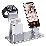 YoFeW Apple Watch Stand Aluminum 4 in 1 Apple Watch Charger Dock Accessories for AirPods Charging Docks Stand for Apple Watch Series 3/2/ 1/ AirPods/iPhone 8/8 Plus/ 7/7 Plus /6s iPad Silver
