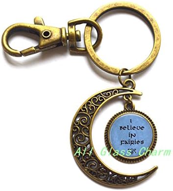 Charming Moon Keychain，I Believe in Fairies Moon Keychain Moon Key Ring - Fairy Jewelry - Fairy Lover Gift - Whimsical Quote,AS060