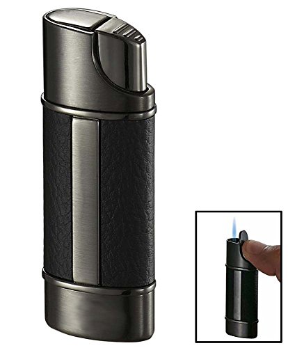 Visol Piccolo Leather and Gunmetal Wind-Resistant Torch Flame Lighter