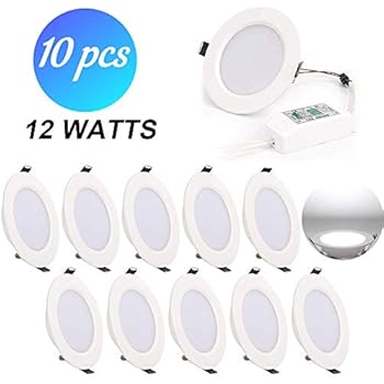 [Pack of 10]12W LED Recessed Light Dimmable, Ultra-Thin 4 Inch Recess Ceiling Panel Light, Daylight White 6000K Downlight with LED Driver for Home Office ...