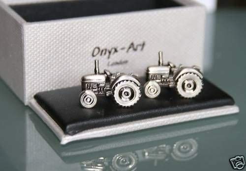 Onyx Art Novelty Cufflinks - Tractor Design * Farmer Gift * BOXED