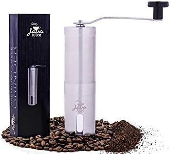 Premium Manual Coffee Grinder By Java Juice - Brushed Stainless Steel Personal Coffee Mill - Precision Grinding Conical Burrs - Brewing Essentials Perfect For Home, Office, Or Travel Use