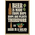 SJT ENTERPRISES, INC. Beer is Made from Hops, Hops are Plants, Therefore Beer is a Salad - Wood Fridge Kitchen Magnet - Made in USA - Measures 2.5" x 3.5" (SJT00206)