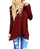 MIXMAX Women Sexy Lace Up Irregular V Neck Hooded Long Sleeve Blouse Shirt Tops