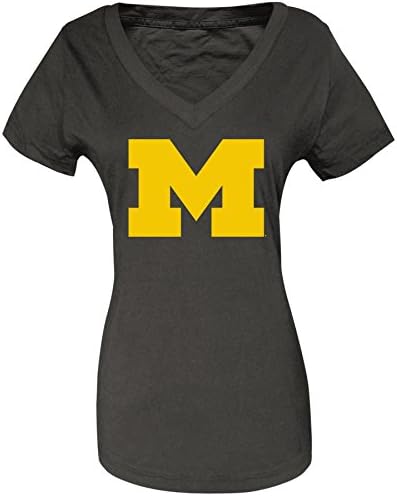 Alta Gracia NCAA Michigan Wolverines Women's Short Sleeve Spun V-Neck Tee, Gray, Large