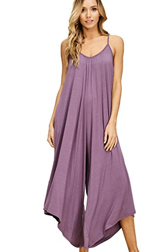 Annabelle Women's Plus Size Sleeveless Strap V-Neck Wide Leg Jumpsuit with Pockets Purplish X-Large J8030 - Thumbnail 4