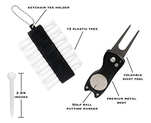 VIXYN Golf Accessories Gift Set - Golf Towel, Golf Club Brush with Groove Cleaner, Foldable Divot Repair Tool with Ball Marker, Golf Ball Line Marker and Tees with Holder - Golf Club Cleaning Kit - Thumbnail 2