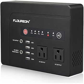 FLOUREON 42000mah Portable Power Station Emergency External Battery Pack Generator Backup, 200W(Max) 120V 2 AC Outlets/4 USB Ports/Solar Input, Power Bank for MacBook Laptop Camera Cellphone and Some