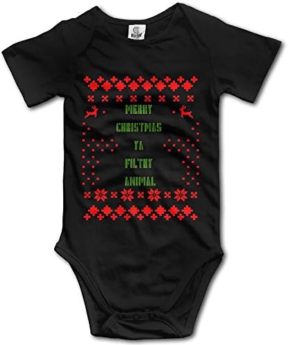 Merry Christmas Ya Filthy Animal Cotton Baby Boy Girl Sleep , Footless, Short Sleeve