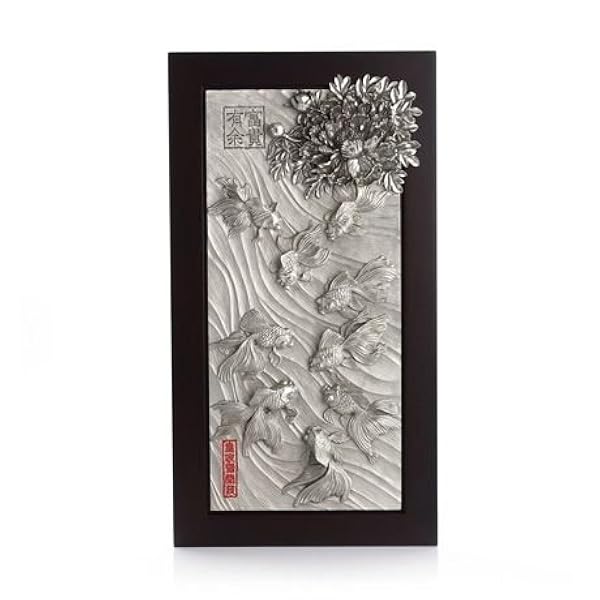 Royal Selangor 手仩上げ 縁起の良いコレクション ピューター 金魚 牡丹 飾り板 ギフト