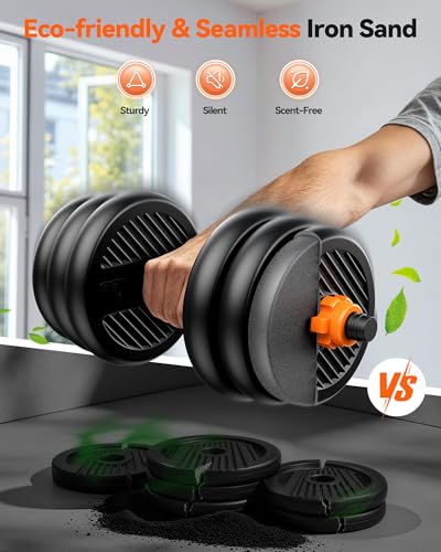 FEIERDUN Adjustable Dumbbells, 20/30/40/50/70/90lbs Free Weight Set with Connector, 5 in1 Dumbbells Set Used as Barbell, Kettlebells, Push up Stand, Weight Plate, Fitness Exercises for Home Gym