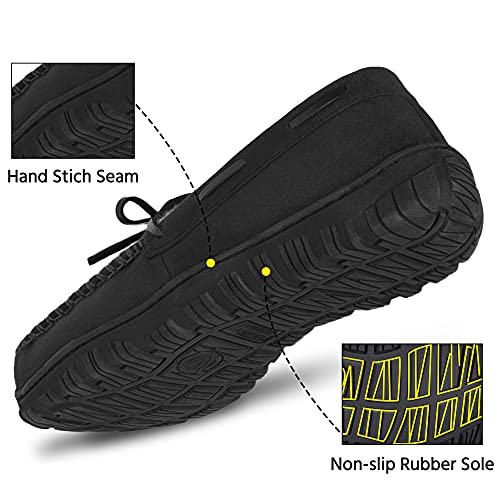 festooning Slippers for Men, Mens Moccasin Slippers with Soft Plush Warm Lining Casual Shoes Indoor Outdoor Non Slip Rubber Sole Black 10 M US