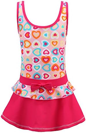 Girls One-Piece Swimsuit Colorful Heart-Shaped Patterns Printed Swimwear
