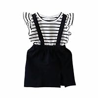 FEITONG Girls Stripe Shirt Chiffon Culottes 2 Pieces Set Clothes Skirt Suit